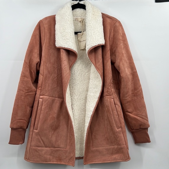 🆕Hem & Thread Sherpa Jacket Suede Outer Texture Dark Orange Cream S,M & Large - Picture 10 of 10